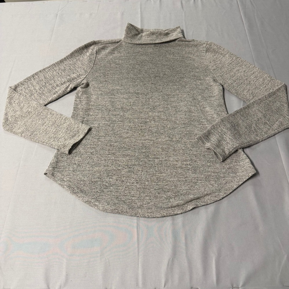 Banana Republic Luxespun Grey Marl Mock Neck Turtleneck Top Petite XS Curved Hem
